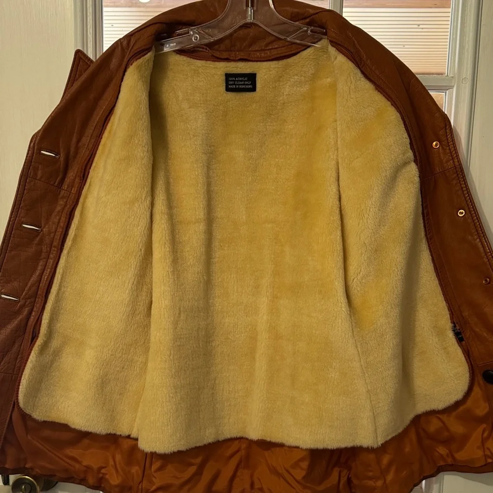 Vintage Brown Womens Leather Jacket with Belt & Removable Faux Fur Vest Small - Picture 9 of 16